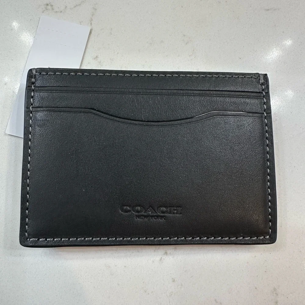 Coach Black Card Holder with Silver Clip